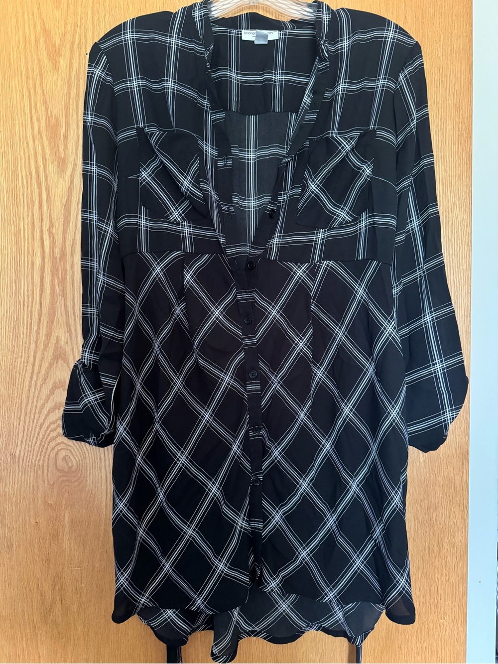 Black Plaid Maternity Button-Front Tunic
